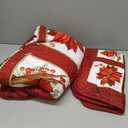 Christmas Quilt Set Queen Size 3 Pieces Christmas Patchwork Floral Wreaths Cardinals Red Berries Holiday Bedding Sets Red Vanilla Grid Coverlet Bedspread Coverlet with 2 Pillowcases for All Season