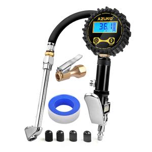 AZUNO Digital Tire Inflator with Pressure Gauge, 200 PSI, Heavy Duty Air Compressor Accessories, w/Rubber Hose Lock on Air Chuck and Quick Connect Coupler