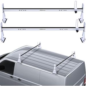 Van Ladder Roof Racks, Universal Cargo roof RackTrailer Ladder Rack ShelfLadder Shelves for Truck,Adjustable Length 56-64, Upgraded Anti Collapse 5-Section 2 Bars and 800 lbs Load Capacity (White)