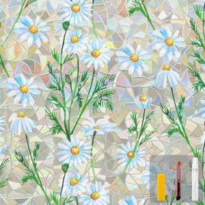 Countewol Window Privacy Film Stained Glass Window Film Rainbow Window Film Window clings Non-Adhesive Reusable Decorative for Room (Daisy Rainbow, 35.4 x 78.7 in)