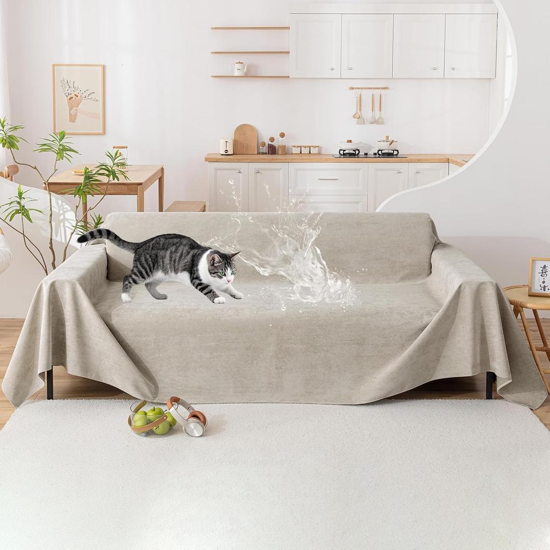 VClife Anti Cat Scratch Sofa Cover, 100% Waterproof Couch Cover for Pets Khaki Sofa Cover for Sectional Sofa, Anti Slip Couch Protector Washable Throw Couch Cover for 2 Cushion Couch Sofa, 71"X118" (Large (71*118inch))