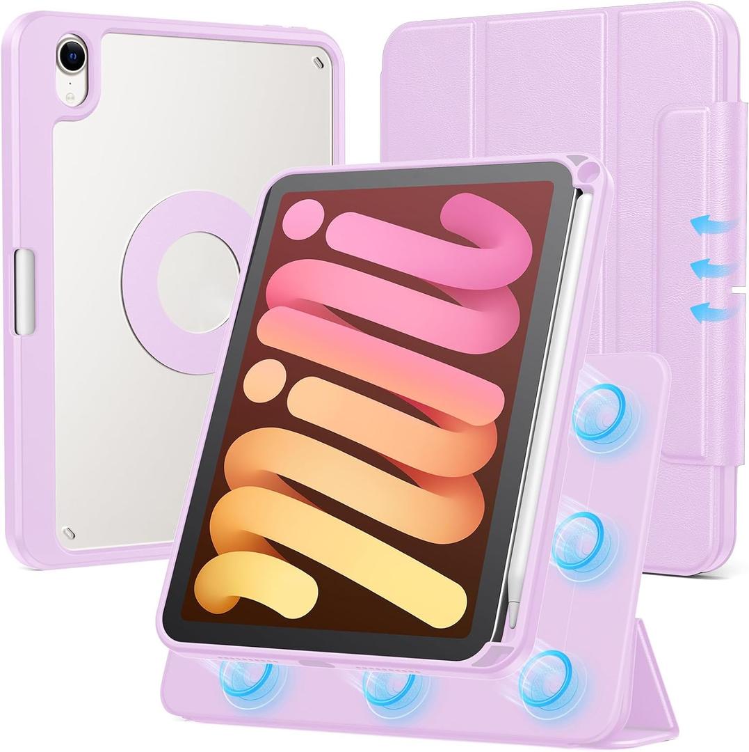 SPARIN Case for iPad mini 7 A17 Pro 2024/iPad Mini 6 2021 8.3 Inch, Detachable Magnetic Cover, Portrait/Landscape Stand with Pencil Holder, Support Auto Wake/Sleep (Purple)