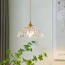 Clear Glass Pendant Light with Striped Shade, Adjustable Brass Vintage Hanging Light Fixture for Kitchen Island Sink Dining Room Ceiling Hallway Lighting