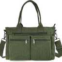 Womens Casual Corduroy Tote Bags with Multiple Pockets Hobo Crossbody Bag Travel Shoulder Bags Cute Purse Handbag (Green)
