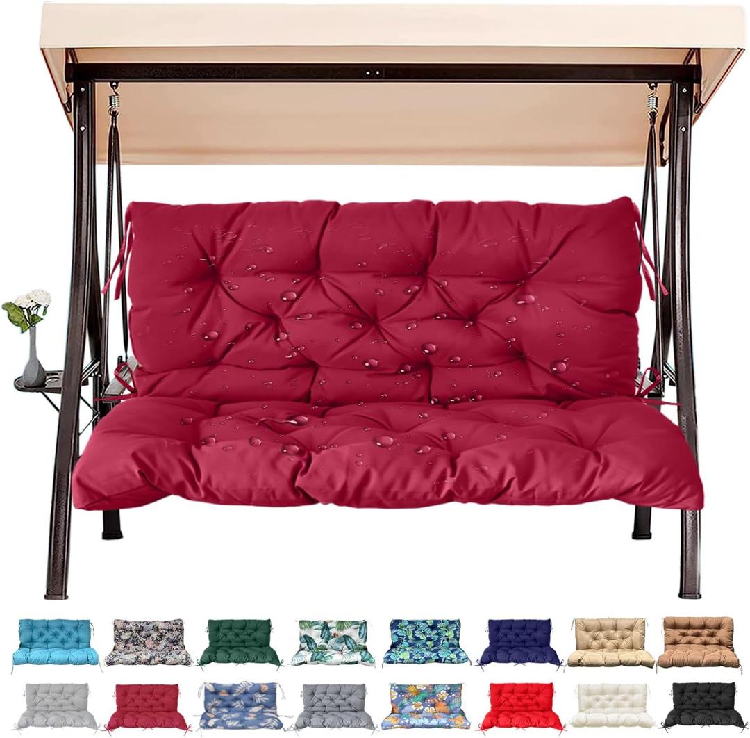 Outdoor/Indoor Swing Replacement Cushion, 2 or 3 Seats Bench Cushions with Backrest, Thicken 4" Recliner Seat Pad for Garden/Patio, Waterproof Premium Tufted Cushion with Ties(Claret-60x40x4in)