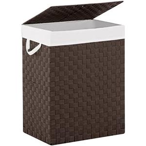 YOUDENOVA Handwoven Laundry Basket Hamper with Removable Liner Bag and Lid, Collapsible Clothes Hamper with Handle, Brown