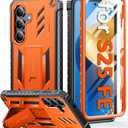 FNTCASE for Samsung Galaxy S25-FE Case: with [Built-in Screen Protector & Kickstand] [Military-Grade Drop Protection] Heavy Duty Protective Full Body Shockproof Rugged Sturdy TPU Phone Cover Orange