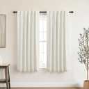 KOUFALL Short Curtains 48 Inches Long for Windows, Black Out Linen Rod Pocket Blackout Curtains for Bedroom, Cream Beige