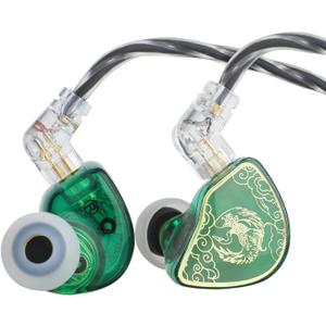 Linsoul TANGZU Waner S.G HiFi 10mm Dynamic Driver PET Diaphragm in-Ear Earphone with Ergonomic Shape, Detachable Recessed 2Pin OFC Braided Cable for Audiophile Musician DJ Stage (Green, with Mic)