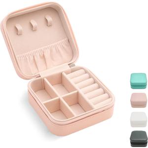 Mini Jewelry Travel Case,Small Jewelry Organizer, Portable Jewelry Box Travel Mini Storage Organizer Portable Display Storage Box For Rings Earrings Necklaces (Pink) (1 pack - Pink)