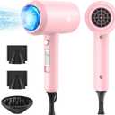 Slopehill Ionic Hair Dryer, Powerful 1800W Fast Drying Low Noise Blow Dryer with 2 Concentrator Nozzle 1 Diffuser Attachments for Home Salon Travel (Pink)