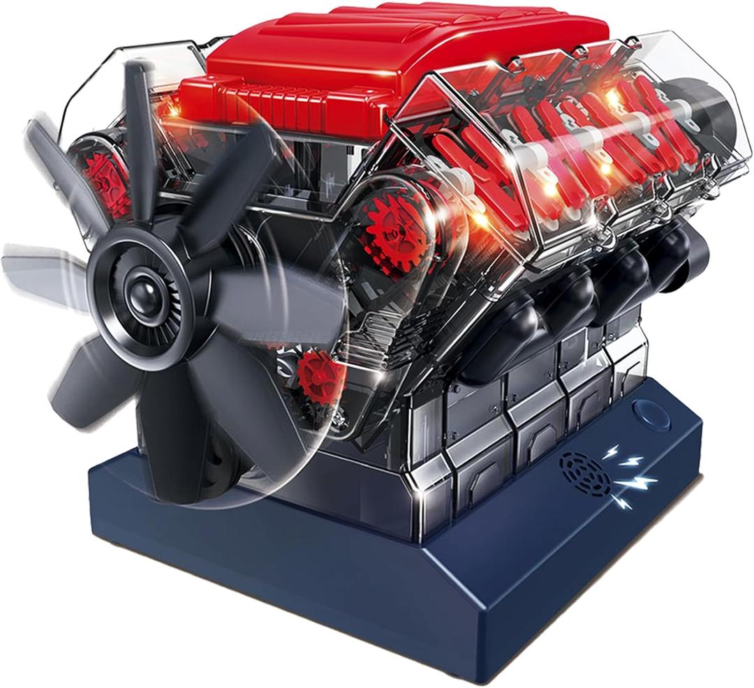 Playz V8 Combustion Engine Model Kit That Runs - Build Your Own STEM Mini V8 Model Engine Kit for Adults & Kids Age 12+, Visible V8 Mini Engine Kit That Works for Adult w/ 270 STEM Parts