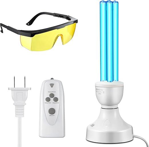 Qualirey 25 Watt UV Light, UVC Lamp with E27 Base and Remote Control and UV Protection Glasses, UVC Light Bulb for Basement/Bedroom/Kitchen, Style: Oz0ne Free