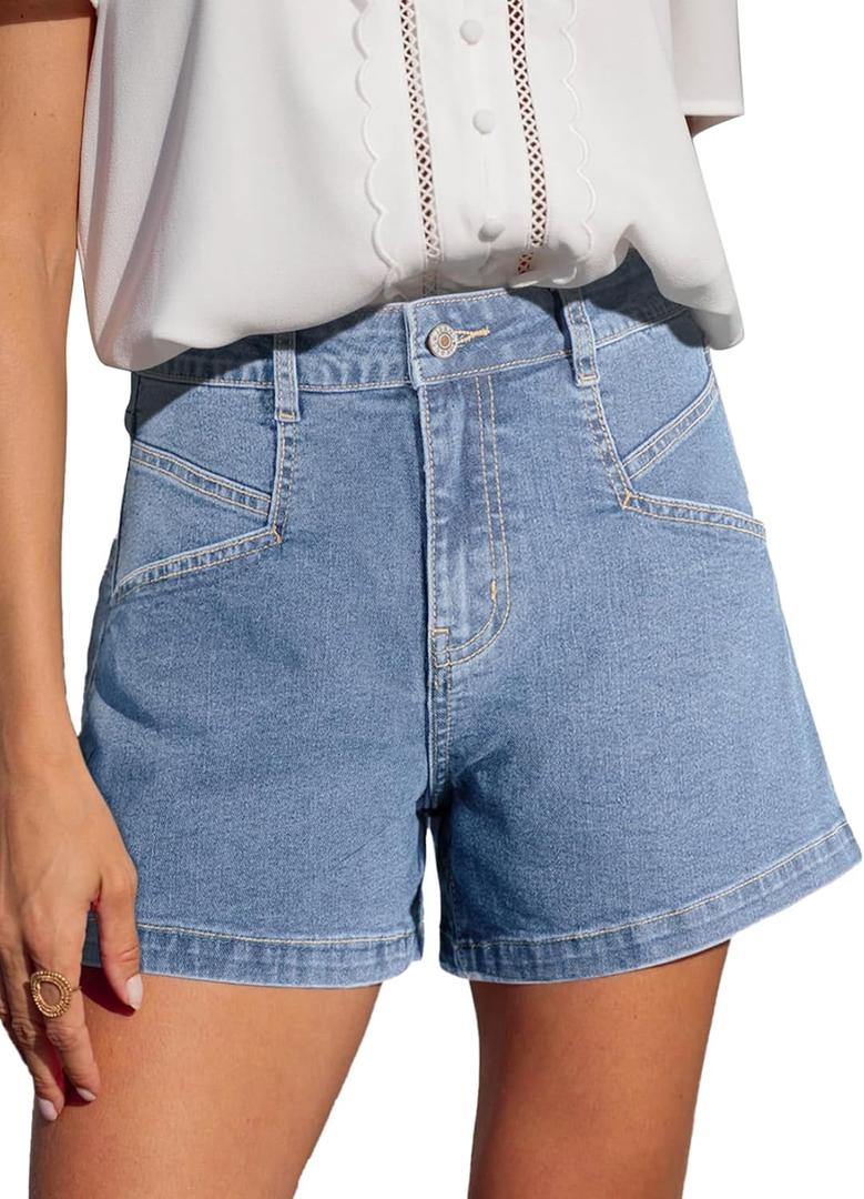 Sidefeel Women's Denim Shorts High Waisted Stretchy Jean Shorts with Pockets Iceland Blue Size 10