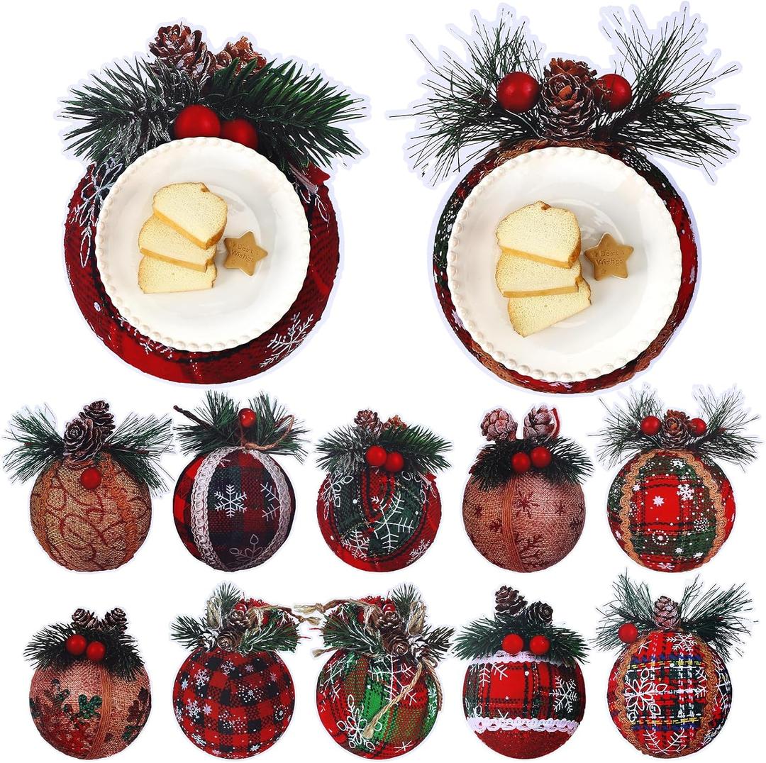 Tinlade 100 Pcs Disposable Christmas Balls Placemats 13 Inch Diameter Paper Red Green Round Christmas Place Mats for Festival Table Xmas Holiday Party(Country)