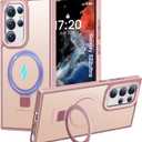 HuwaiH Magnetic Stand for Samsung Galaxy S22 Ultra Case, Military-Grade Protection, Anti-Fingerprint Anti-Scratch Translucent Matte Phone case for Samsung Galaxy S22 Ultra(Pink)