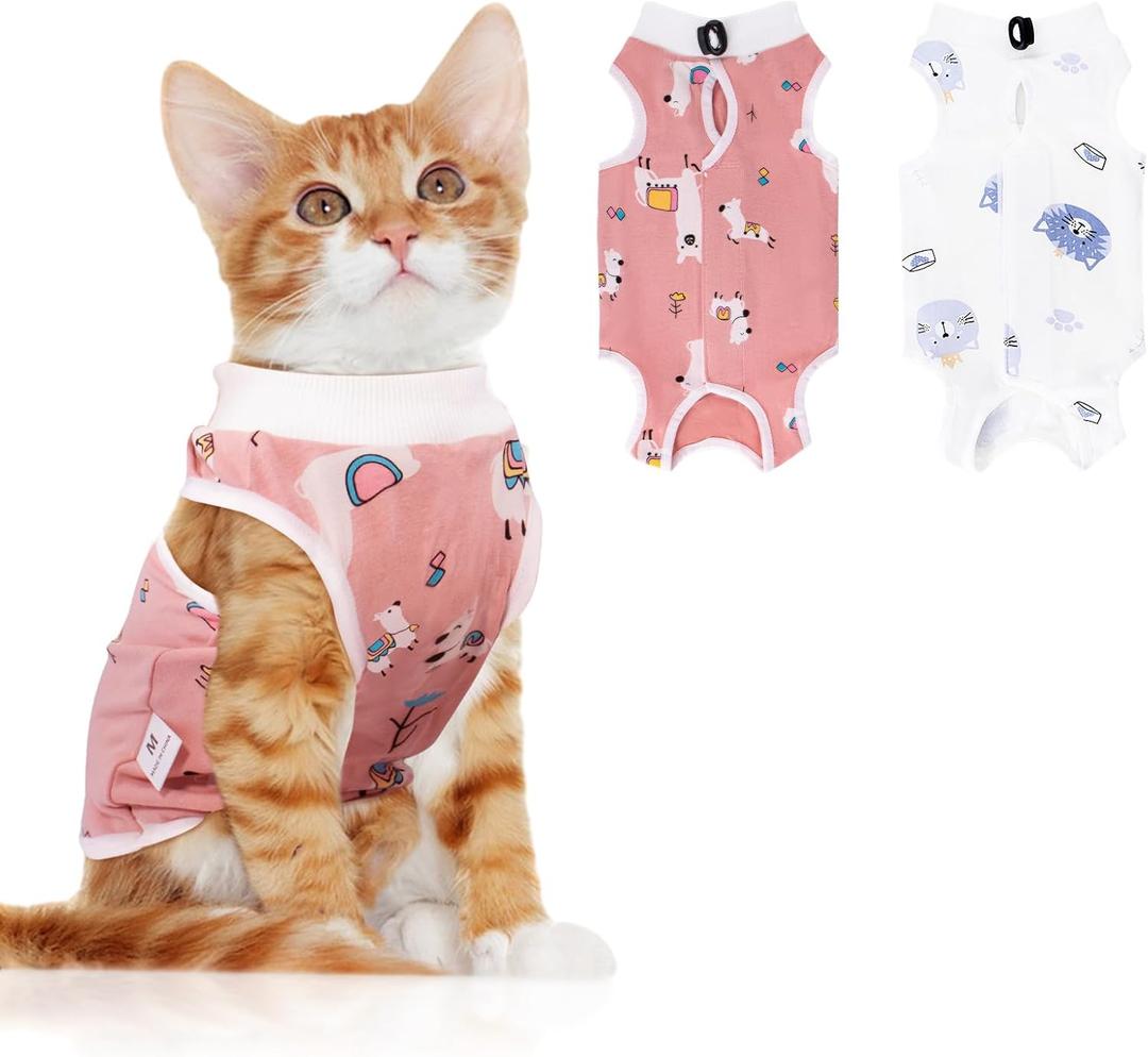 2 PCS Cat Recovery Suit for Spay Abdominal Wounds Cat Onesie for Cats After Surgery Recovery Suit Female Breathable E-Collar Alternative Kitten Onesie Anti Licking Small