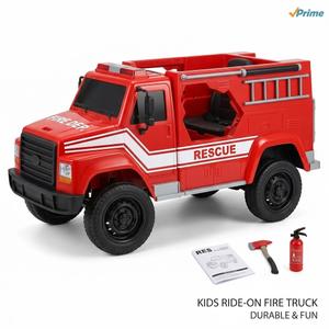12V Kids Ride-On Fire Truck Electric Vehicle – Battery Powered Toy Fire Engine Car for Toddlers with Parental Remote Control, Siren, Emergency Flashing Lights, Rescue Tools & Water Gun Sprayer