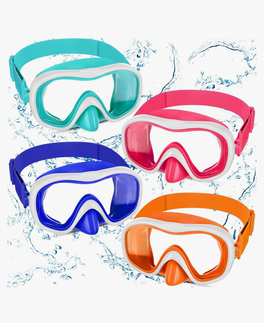 4 Packs Kids Swim Goggles with Nose Cover Diving Mask Elastic Fabric Strap Diving Swim Mask Swimming Goggles Lens Waterproof Clear Snorkel Goggle