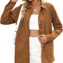 CiCiBird Women's Oversized Utility Shacket Jacket Button Down Long Sleeve Shirt Coat with Pockets 2025 Fall Fashion (Brown)
