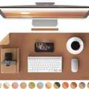 RENMTURE Desk Pad, Cork & PU Leather Desk Mat, Large Mouse pad, Non-Slip Desk Protector and Blotter, Waterproof Writing Pad, Desk Accessories and Organizers for Home Office (Brown, 32"x16")