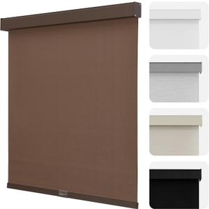Joydeco 100% Blackout Roller Shades Cordless Blinds for Windows, Free-Stop Shades, UV Protection, Natural Woven Blinds for Home and Office, Light-Proof Aluminum Cover (46" W x 75" H, Coffee)