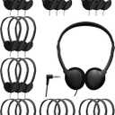 25 Pack Headphones Bulk for School Wired Student Earphones for Classroom with Adjustable Headband On-Ear Class Set Headsets Individually PackedBlack