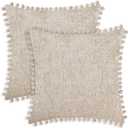 CaliTime Throw Pillow Covers Decorative 20 X 20 Inches Pack of 2 Cozy Solid Dyed Soft Chenille Cushion Cases with Pom Poms for Couch Sofa Bed Living Room Home Taupe