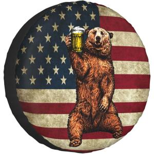 Happy Camper Bear Rv Spare Tire Cover for Trailers RV Wheel Covers American Flag Tire Cover Protectors for Travel Trailer Rv SUV Truck Travel Trailer 15 inch (15 inch (Tire Diameter 70-75cm/27.5-29.5in))