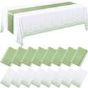 Tudomro 16 Pcs White and Sage Green Disposable Plastic Tablecloths and Satin Table Runner Set 54x108 Inch Tablecloth 12x108 Inch Table Runners for New Year Wedding Birthday Baby Shower Graduation
