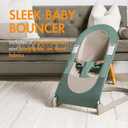 Boon Slant Portable Baby Bouncer - Folding Baby Seat for Infants - Lightweight Portable Baby Chair with Machine Washable Fabric and 3-Point Harness - Dark Green