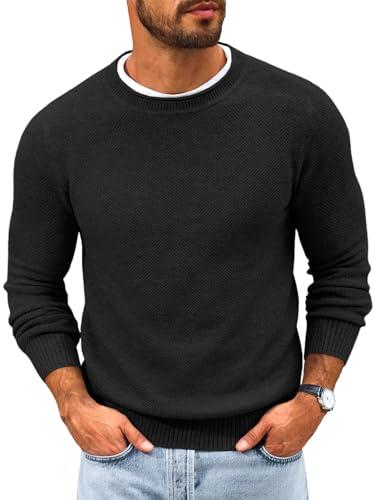 Runcati Mens Crewneck Sweater Casual Textured Knitted Thermal Pullover Sweaters Black. Size XL