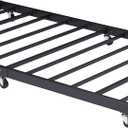 VECELO Twin Trundle Bed Frame Only/Roll Out/Enhanced & Up-Graded Metal Slats Support with Lockable Casters, Classic Black