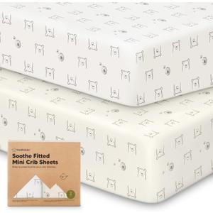 2-Pack Mini Crib Sheets Fitted - 38x26 Pack N Play Sheets for Pack and Play Mattress, Organic Cotton, Soft & Breathable Playard Bedding, Neutral Mini Toddler Bed Cover for Boys, Girls (Bumble Bear)
