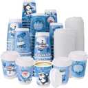 100 Pcs Christmas Coffee Paper Cups with Lids 12 oz Kraft Paper Hot Cocoa Chocolate Cups For Christmas Winter Holiday Party Supplies Blue