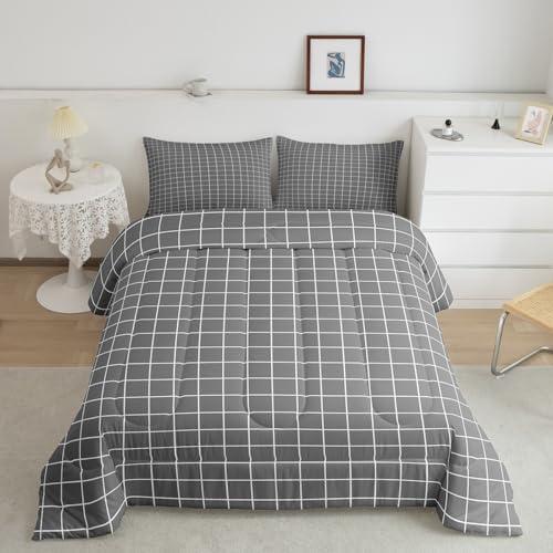 Grey Plaid Comforter Set Buffalo Check Plaid Bedding Set Classic Gingham Pattern Bedding Home Decor Modern Simple Style Comforter Twin Size Quilted Duvet Set 1 Comforter with 1 Pillowcase