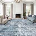 Soalmost 10x14 Area Rugs for Living Room, Non Slip Machine Washable Vintage Rugs, Low Pile Lightweight Large Rug for Bedroom, Dining Room, Home Office Blue