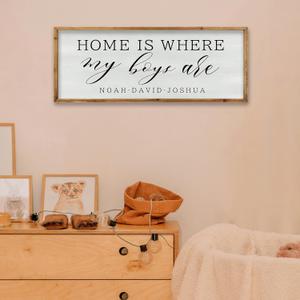 ZZJJHYWGQ Home is Where My Boys are Sign 32"12" for Children's Room Bedroom Above Bed Wall Decor New Mom Gifts Mother's Day Decor Art (Wood)