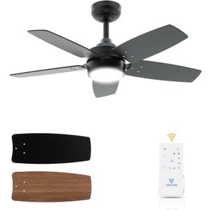 Ceiling Fan 36'' for Small Room: Matte Black Modern Fans with Light Remote Control - Reversible Quiet DC Motor Dimmable with 6 Speeds for Bedroom Office
