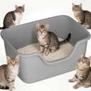 Oversized Cat Litter Box with Extra High Sides,Extra Large Jumbo Litter Box for Multiple Cats,Anti-Splashing High Wall Litter Pan,Easy No-Tool Setup Cat Litter Box(26.2” * 18.8” * 11.9” Grey)