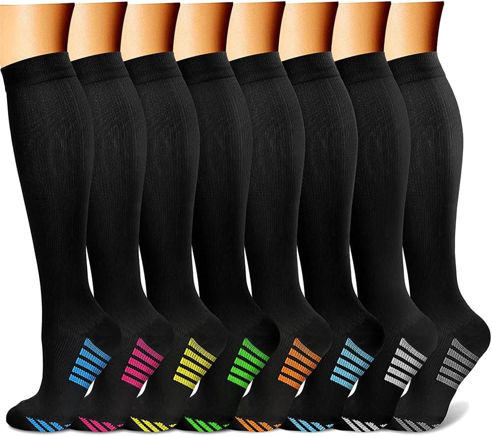 CHARMKING Compression Socks for Women & Men Circulation (8 Pairs) 15-20 mmHg is Best Support for Athletic Running,Cycling (Large-X-Large, 29 Grey/Blue/Pink/Yellow/Purple)