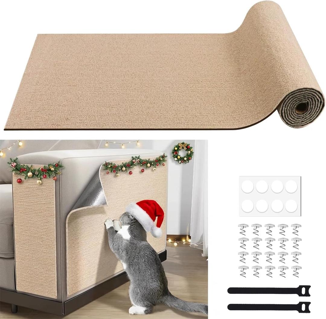 Cat Scratching Furniture Protector Self Adhesive Trimmable Protective Sofa Carpet Leather Furniture Pad Replacement for Cat Tree Shelves DIY Pet Scratch Protector (Khaki, 15.7"x78.7")