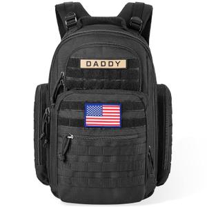 SHARKMOUTH Diaper Bag Backpack for Dad and Mom, Military Molle diaper Pack with Insulated Bottle Holders and Wipe Pocket (Black)