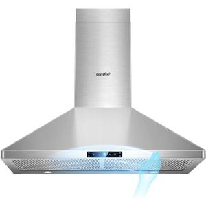 COMFEE' CVP30W7AST 30 Inch 450 CFM 3 Speed Gesture Sensing &Touch Control Panel Stainless Steel Wall Mount Ductless/Ducted Convertible Vent Baffle Filters and 2 LED Lights Range Hood