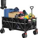Large Beach Collapsible Wagon Cart with Wheels - Foldable Wagons 260L Heavy Duty 500lbs, Wagon with Big Wheels for Sand Folding Utility Wagons Carts for Sports Shopping Camping (Black)