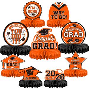5 x 9PCS Graduation Party Decorations Class of 2026 Congrats Grad Table Centerpiece Congratulate Graduation Honeycomb Table Toppers for Graduation Party Supplies(Orange,Black