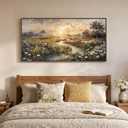 Large Framed Vintage Sunset Landscape Wall Art for Living Room, 60x30 Inch, 28.5"L x 57"W