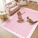 GarveeHome Scalloped Washable 8x10 Rugs for Living Room Non-Slip Solid Pink Modern Minimalism 8 x 10 Rug Low-Pile Carpet for Bedroom Dining Nursery Mat with Rubber Back
