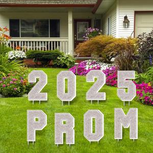Prom Send Off Decorations 2025, 8Pcs Sliver Prom 2025 Yard Signs with Stakes, Prom 2025 Graduation Yard Sign for Prom Decorations 2025