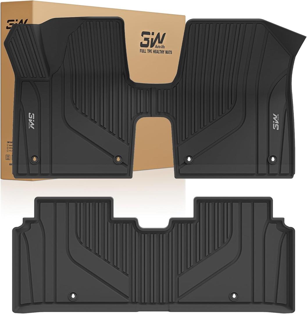 3W Floor Mats for Kia EV6 2025 2024 2023 2022 Floor Liner Custom Fit All Weather TPE 3D Car Mats Fit for KIA EV6 1st and 2nd Row,Black